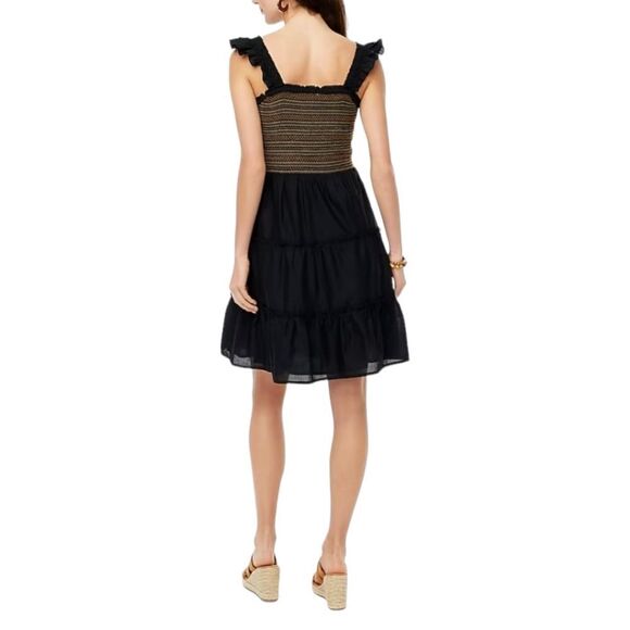 J Crew Sleeveless Smocked Tiered Black Pinafore Dress sz L Flutter Sleeve NWT - Picture 2 of 10